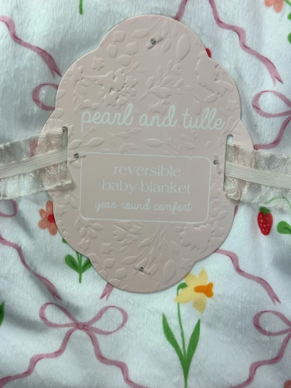 NWT pearl and tulle reversible Floral berry baby Blanket cottage boho coquette